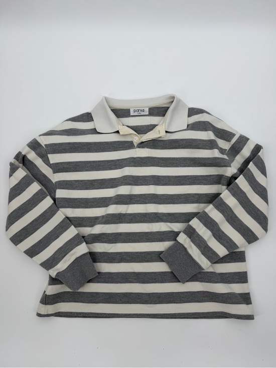 Parke Tops - Parke by Chelsea Parke Sweat Rugby Striped Polo Shirt Gray L/XL